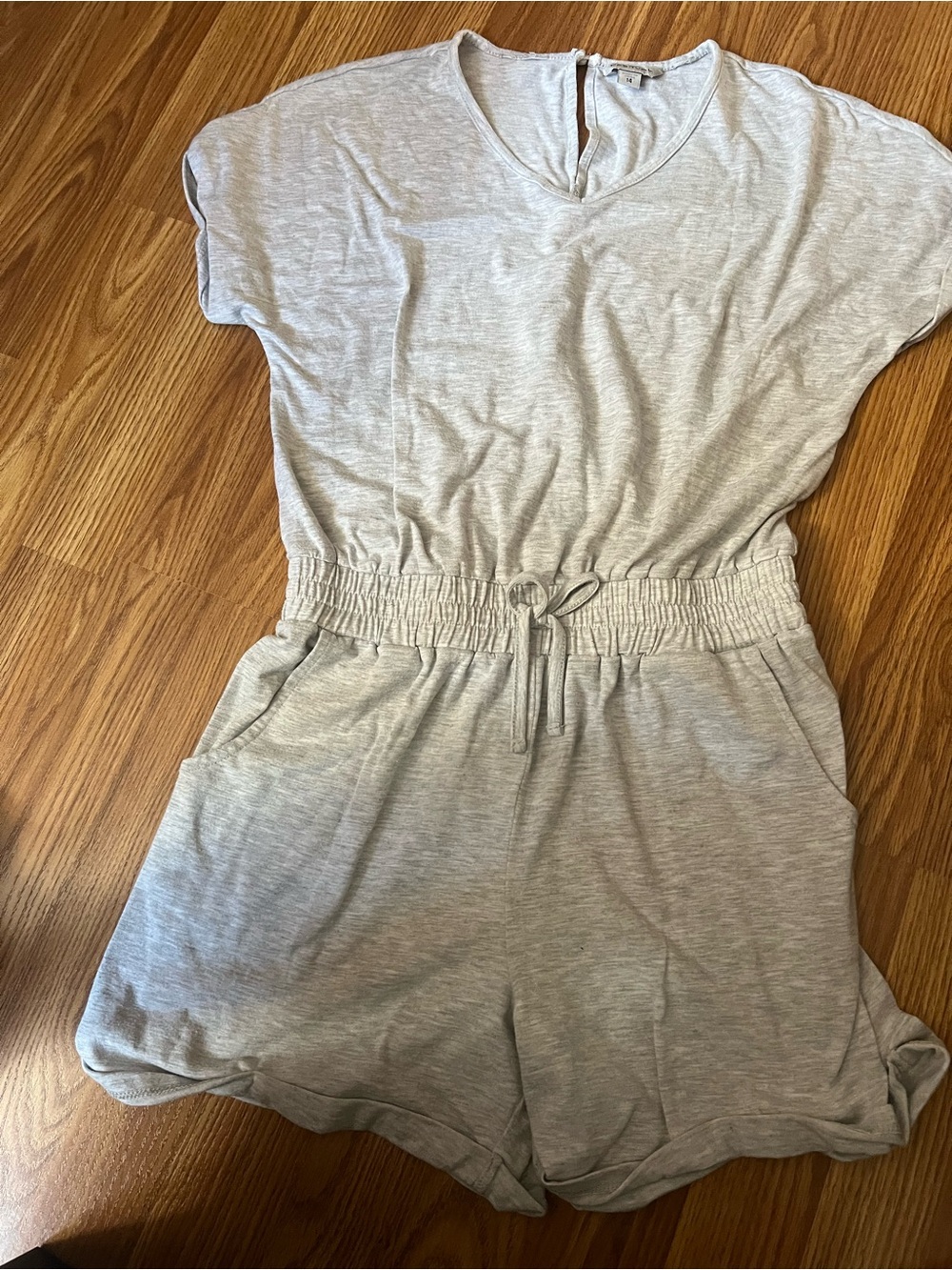 Habitual Light Gray Knit Romper with Drawstring Waist